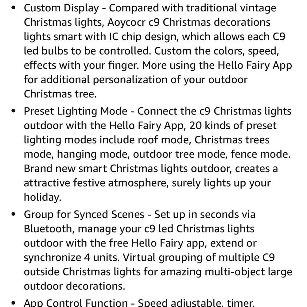 Aoycocr C9 66 ft strawberry Christmas lights smart app control water proof IP65